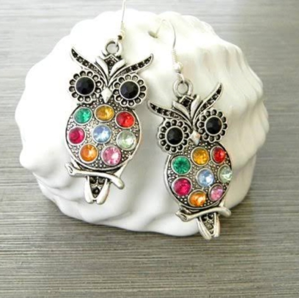 Super Cute Multicolor Rhinestone Dangle Earrings🦉
